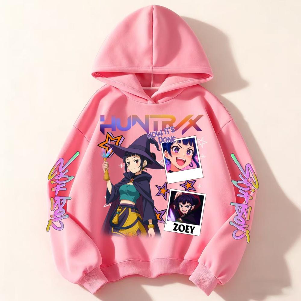 Cute KPop Demon Hunter kids hoodie pink plus velvet sweater autumn and winter Halloween Series tops for girls Boys Sweater