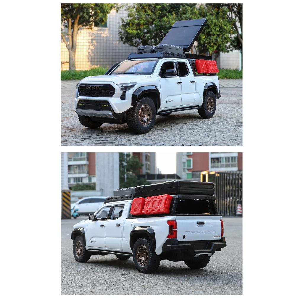 Reiseversion 1/24 TOYOTA Tacoma Legierung Pickup Automodell Diecast Metall Geländefahrzeuge Automodell Ton und Licht Kinderspielzeug Geschenk