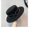 Autumn and Winter Women's Wool Woolen Flat Top Top Hat Female British Retro M Standard Celebrity Style White Felt Hat Jazz Hat Tide