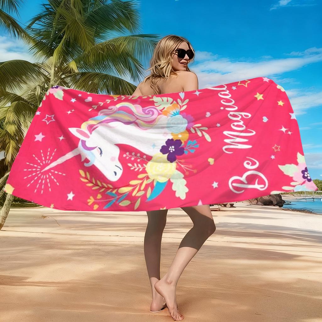 Magical Unicorn Beach Towel Bright Color Design Quick-drying Super Absorbent Suitable for Beach Pool Gift for Friends Children