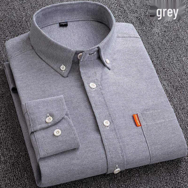 Men's Oxford Long-Sleeve Button-Down Shirt - Business Casual, Solid Color Versatile Cardigan