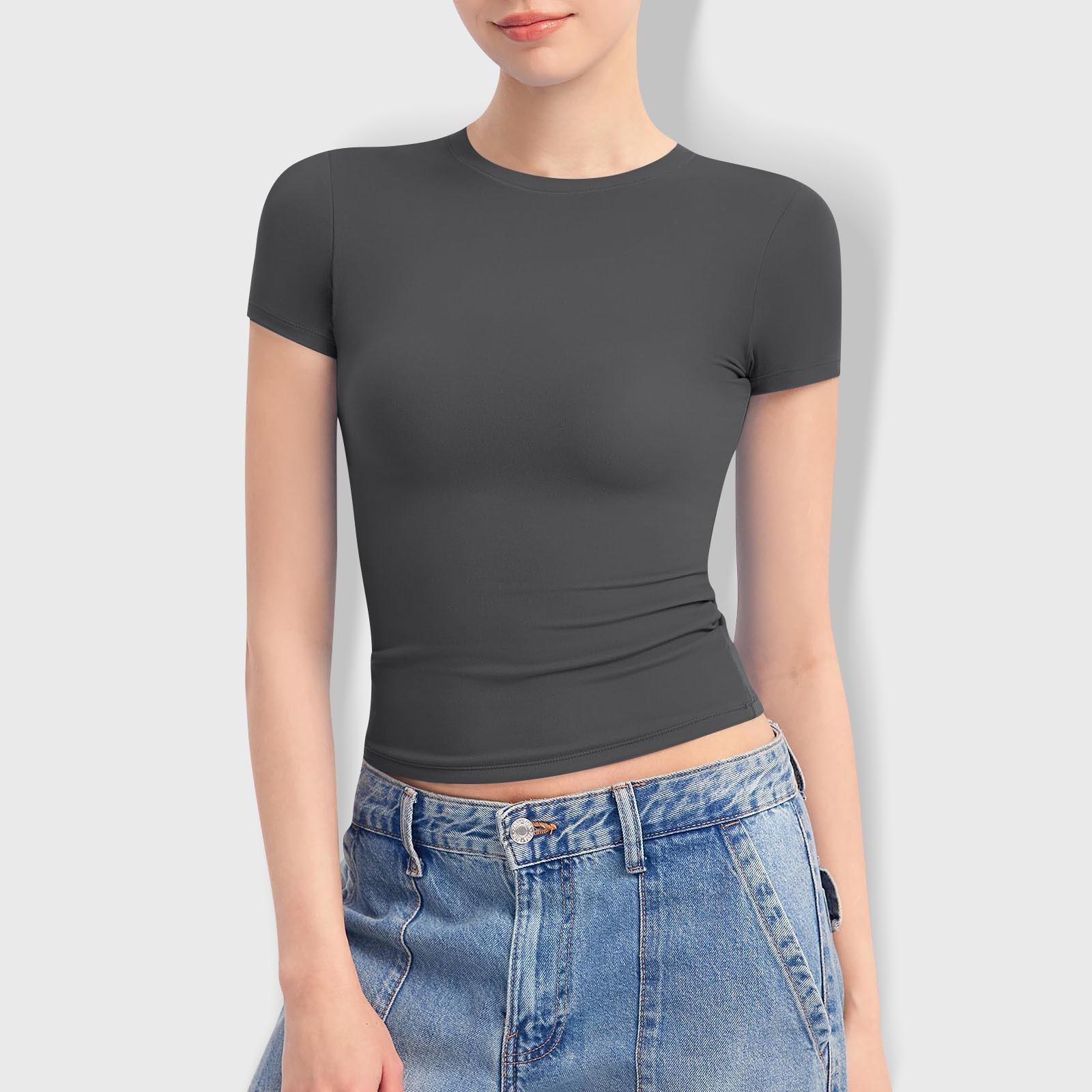 

Женские топы с круглым вырезом и короткими рукавами, облегающие футболки с двойной подкладкой, базовая футболка Cloud XS