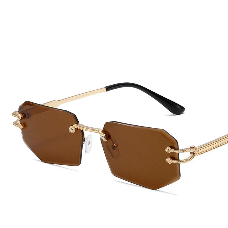 

Popular Vintage Rimless Irregular Square Sunglasses Women For Men Luxury Brand Designer Sun Glasses Punk Metal Shades Uv400