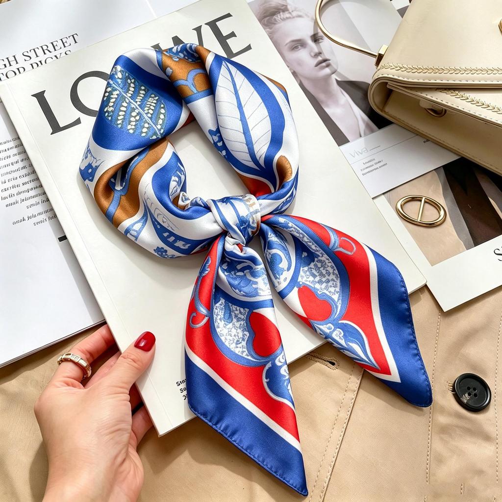 Women's French Retro Cashew Silk Scarf - Versatile Square Scarf & Ribbon Headscarf