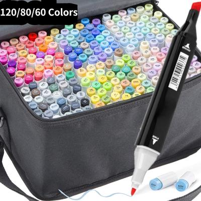 Ensemble de marqueurs 120/80/60 couleurs, stylos à Double tête pour croquis, marqueurs à brosse à base d'alcool pour la coloration et l'illustration des croquis