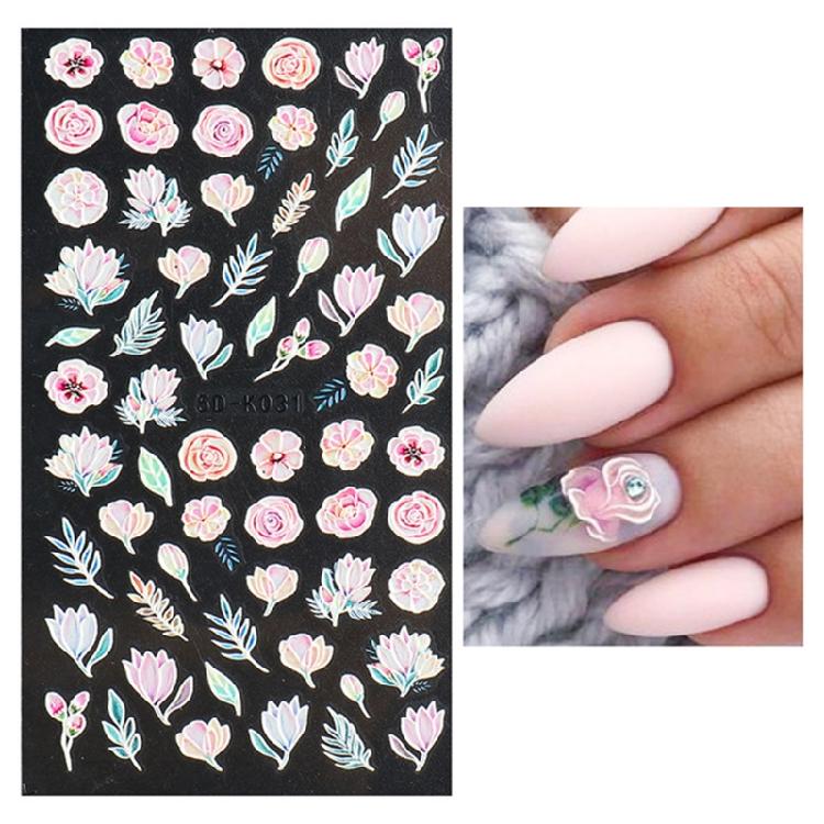 Embossed Flower Nail Sticker Self-adhesive 5D Art Embossed Nail Stickers Flower