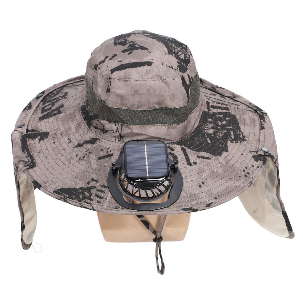 Solar Fan Sun Hat USB Rechargeable   UPF50 Waterproof Wide Brim Fishing Hat with Neck Flap for Beach Garden Outdoor Sports
