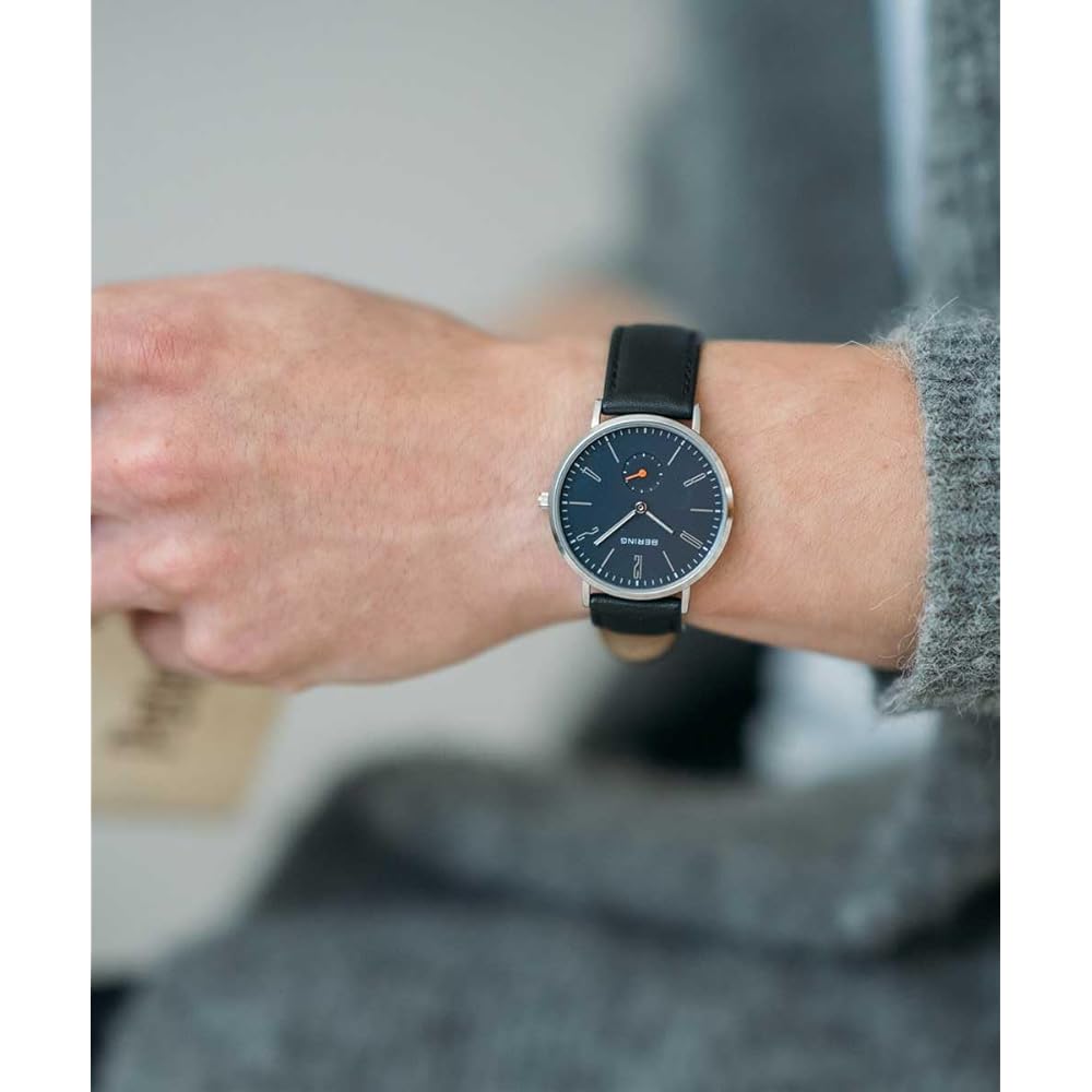 [Officially Imported] Bering Men's and Women's Unisex Watch BERING 14036-407 Classic Scandinavian Leather Watch with Navy Dial and Black Strap. Perfec