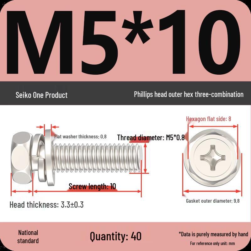 Concave Head Hexagon Combination Bolt Set with Spring Washer and Gasket - 3 Pieces