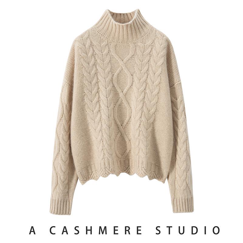 2024 Women's Retro Cable Knit High-Neck Loose Cashmere Sweater