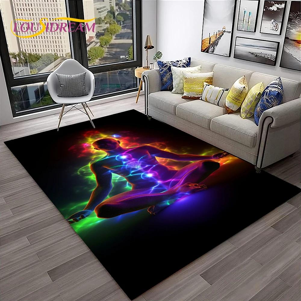 Naturalize Yoga Meditatie Regenboog 7 Chakra Zacht Tapijt Kleed voor Huis Woonkamer Slaapkamer Bank Deurmat Decor, Antislip Vloermat
