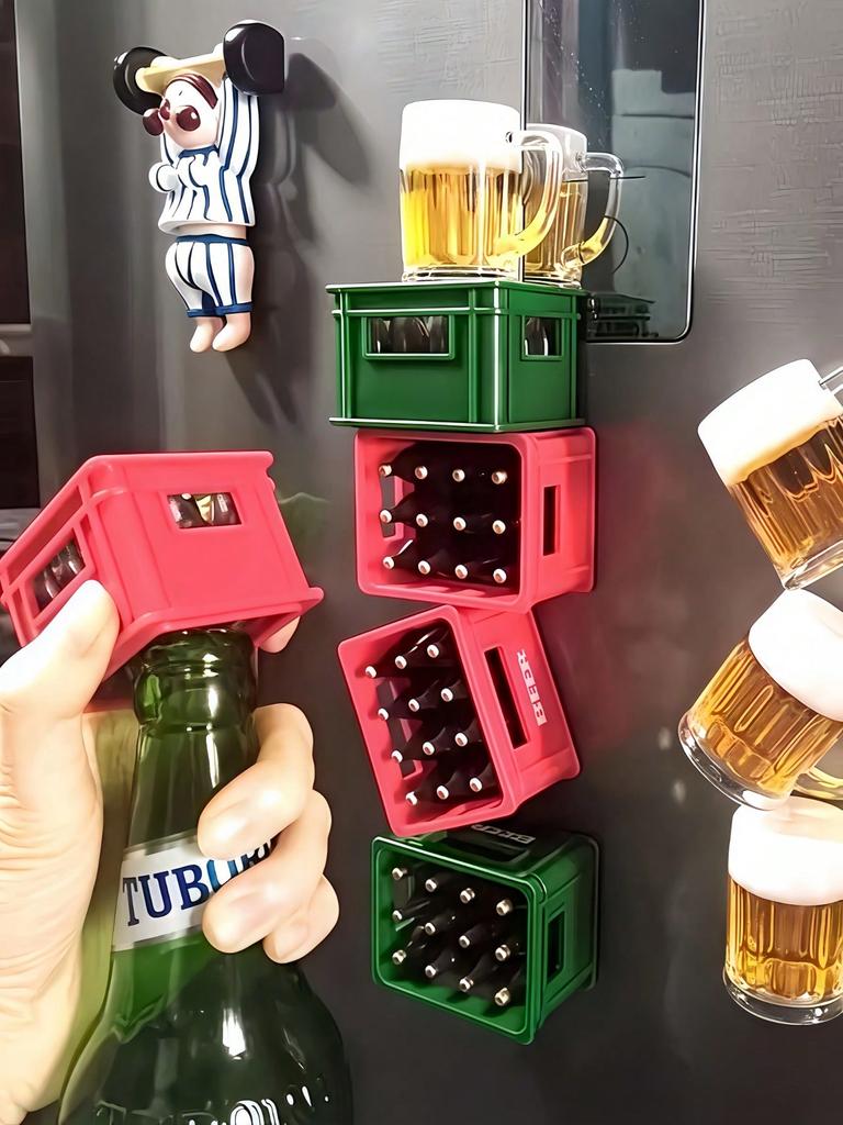1pc Beer Crate-Shaped Refrigerator Magnet, Soda Bottle Opener, Can Be Beer Bottle Opener , Can Be Used In Home Bars