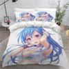 Anime Girl Cartoon Bed Linen Set 3-Piece 3D Print Anime Duvet Cover with Zip Microfibre Teenager Duvet Covers with 2 Pillowcases