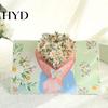 Handmade Greeting Card Foldable 3D with Envelope Decorative Artistic Birthday Gift Fly-out Holiday Blessings Message Space