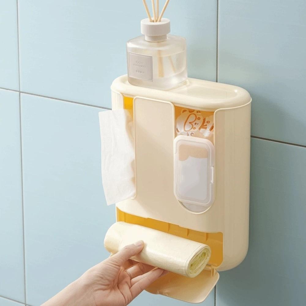 Space Saving Wall Mounted Tissue Box Plastic Garbage Bag Storage Rack Napkin Paper Case Office