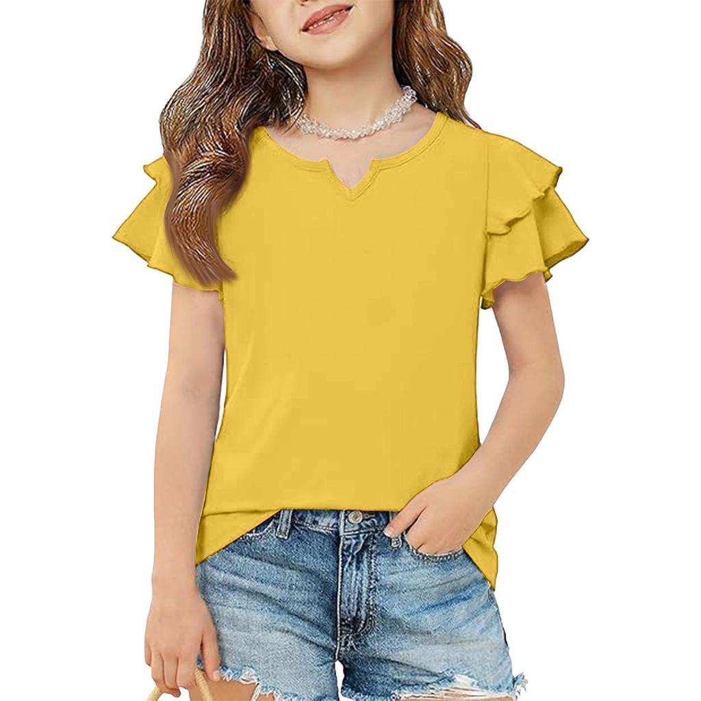 Girls' V-Neck Ruffle Tee - Short Sleeve Summer Blouse