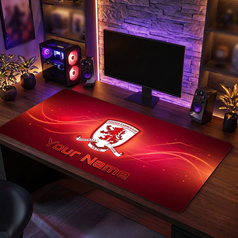 Middlesbrough FC Custom Large Mouse Pad, Personalized Name Text Print, Football Logo Non‑Slip Desk Mat Gaming Gift