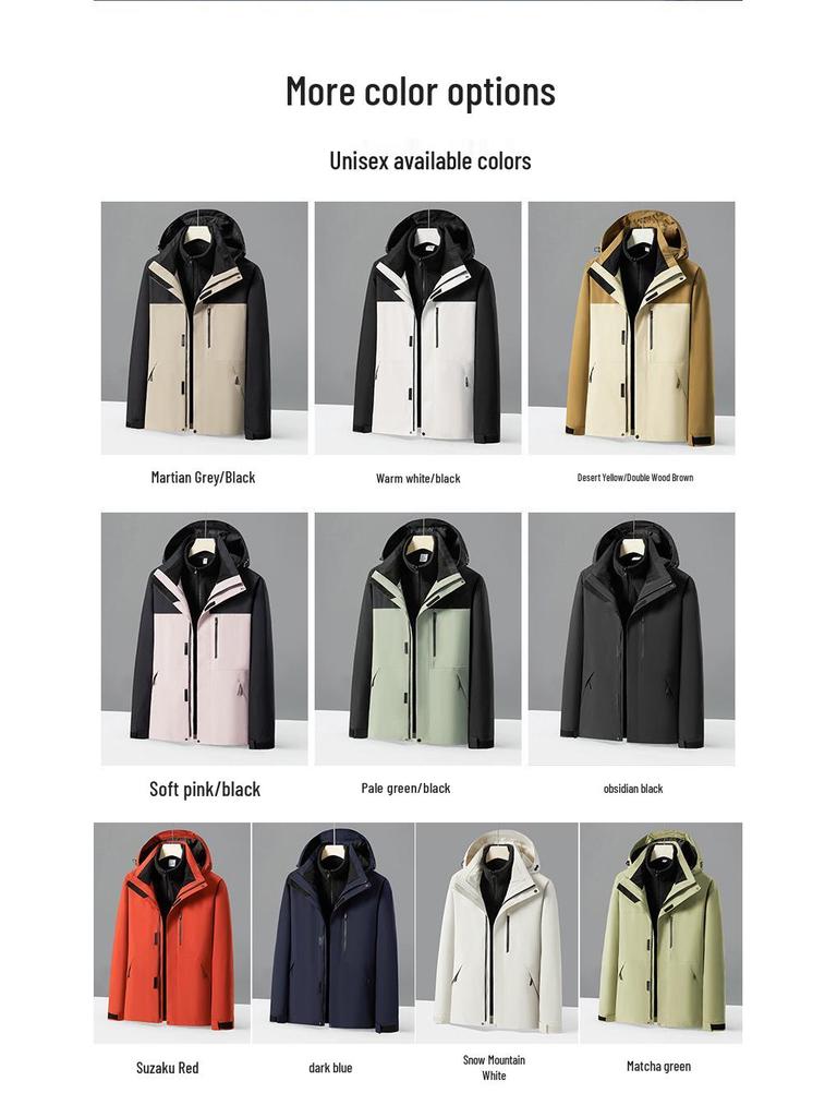 Men's & Women's Three-in-One Hooded Outdoor Jacket - Autumn/Winter Color Block Coat