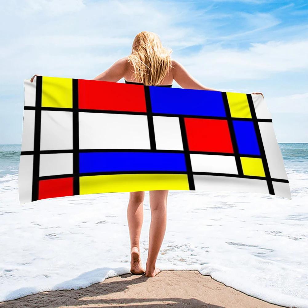 

Beach Towel Retro Abstract Geometric Mondrian Prints Microfiber Quick Dry Towels Swimming Home Decorate Women Men W30*H60(CM)