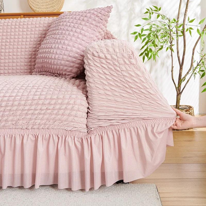 Elastic Sofa Cover Stretchable Furniture Protector with Skirt Washable Durable Fits Most Couches Living Room Decor 1/2/3/4/5seat