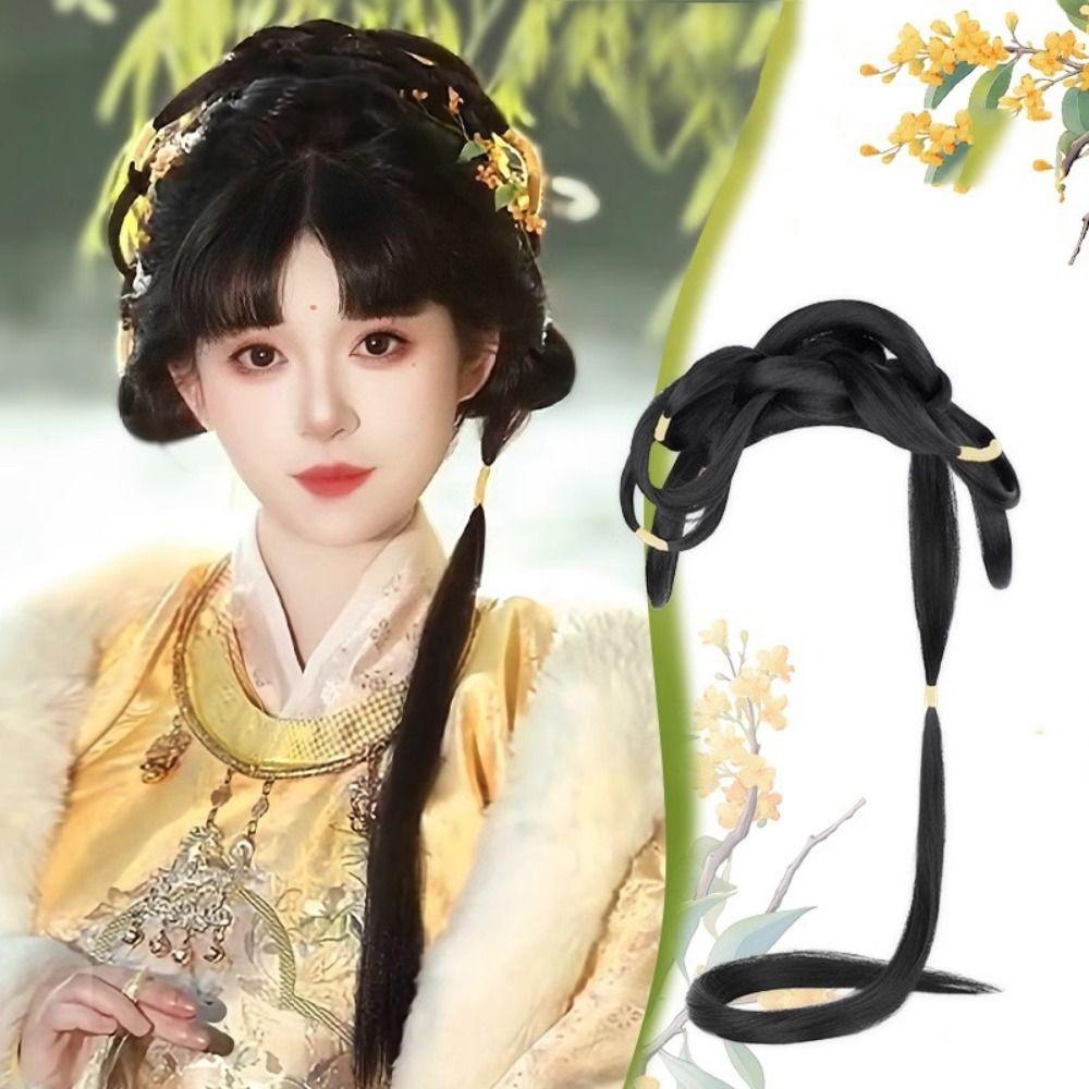 Vintage Hanfu Wig Headband Lazy Wig Bag Chinese Ancient Chignon  Song and Ming Dynasty