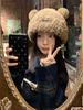 Elegant Bear Plush Knit Hat For Women Winter Warm Thick Fur Cap Beanie