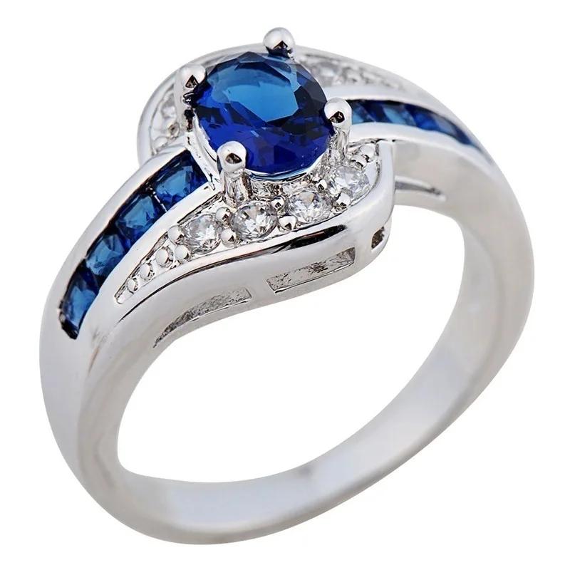 

Created Blue Winding Ladies Ring Creative Ring for Women Statement Halo Engagement Ring Oval Gemstone Jewelry 13