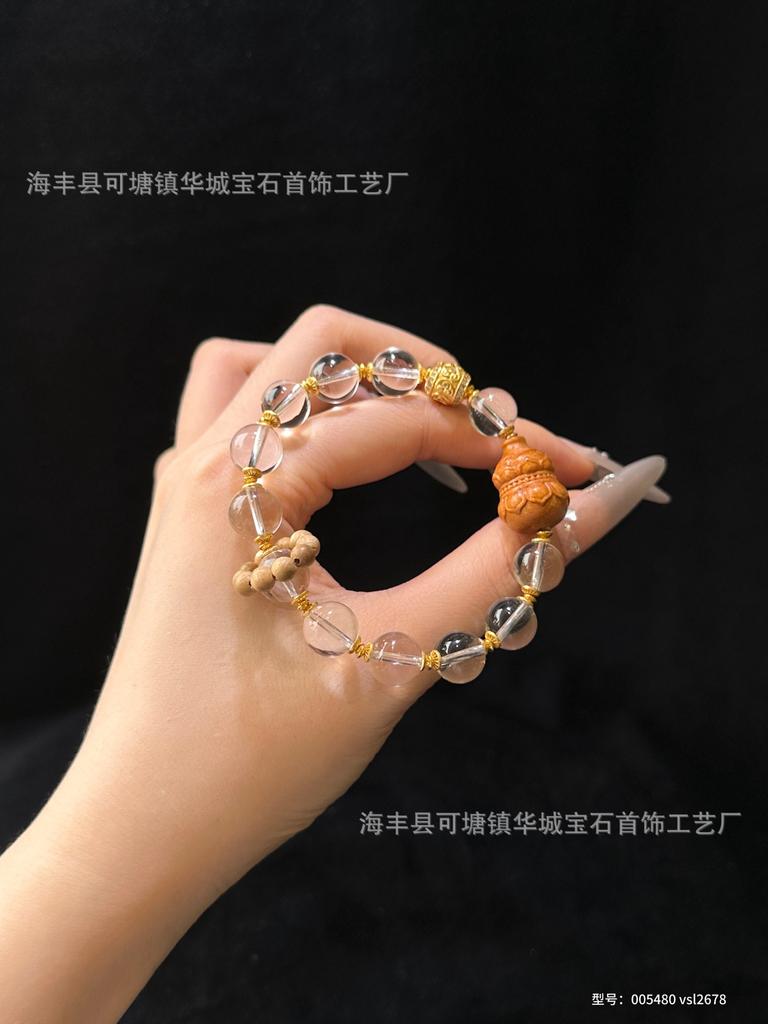 White Crystal Bracelet Natural Citrine Bracelet Lucky S925 Sterling Silver Barbie Sandalwood Gourd Crystal Bracelet