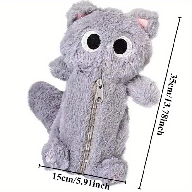 Gray Plush Kitten Pencil Case High Value Cute Desktop Cartoon Large Capacity Student Milk Fufu Stationery Storage Bag