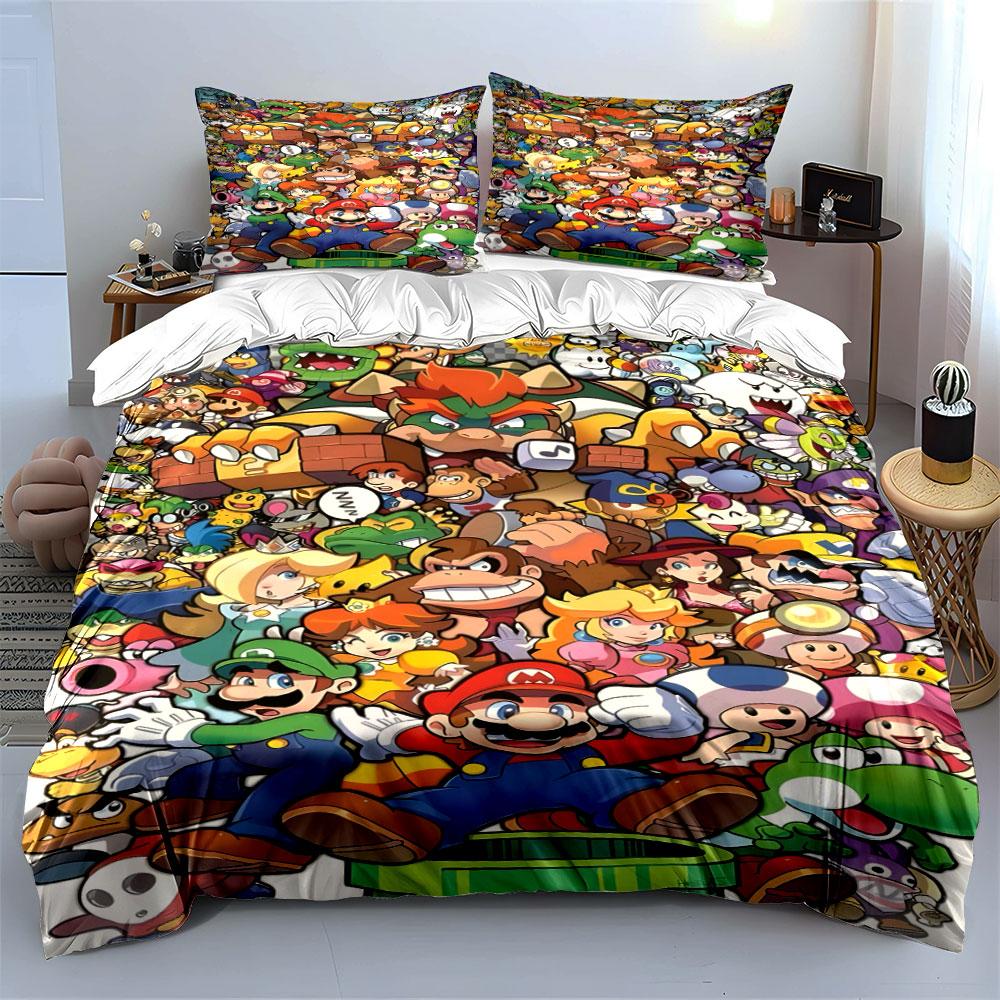 Characters from Mario franchise. Bedding sets Duvet cover sets Duvet covers Pillowcases(1 * Duvet Cover 2 * Pillowcases without duvet insert)