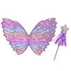 Girls Fairy Wings and Wand Fancy Dress Set Butterfly Wings Fairy Magic Wand Glitter Fairy Dress Up Fancy Accessory Costume for Girls Party Costume