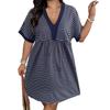 European and American style large size striped dress V-neck 'holiday style, seaside dress, women's clothing wholesale