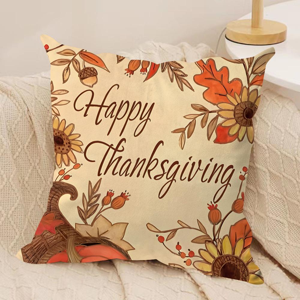 Thanksgiving Day COOL Cushion Cover Silky Short Plush Invisible Zipper Dustproof Sofa Pillow Case For Home Decor
