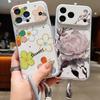 Colorful Flowers Pattern Leather Lanyard Case For iPhone 18 Pro Max Hybrid TPU+PU Anti-skid Soft Cover For iPhone 17 16 15 14 13 Pro Max