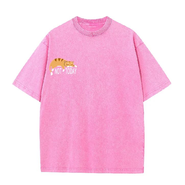 Not Today Lazy Cat Graphic TShirt Vintage Washed Oversized Cotton Tee Cute Cat Streetwear Tops for Men Women