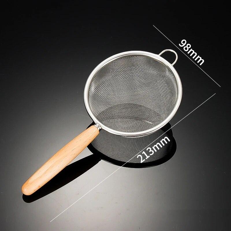 1pc 304 Stainless Steel Mesh Filter Spoon with Wooden Handle Flour Filter Spoon Household Kitchen Fried Food Filter Oil