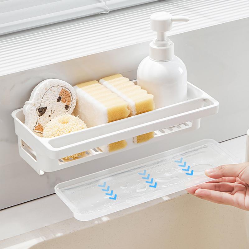 Kitchen Sponge Holder Plastic Sink Drain Rack Soap Drainer Towel Rack Shelf Organizer bathroom Storage Accessories