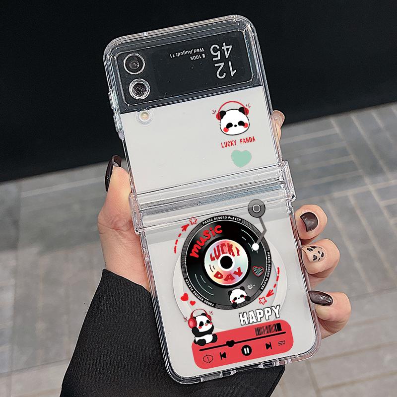 3 STÜCKE Faltbare Stoßfeste Hülle für Samsung Z Flip6 Flip5 Flip4 für Magsafe Magnetisch Cartoon Pandas Muster Transparent Hartes PC Slim Case Abdeckung