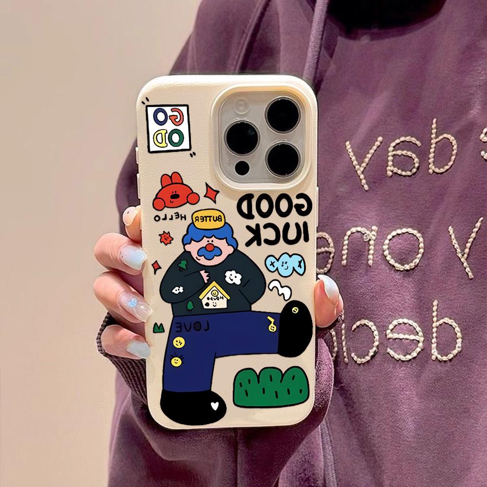 Husă pentru telefon cu senzație de piele pentru iPhone 11 13 16 Pro Max iPhone XR XS Max 14 15 Pro Max 12 13 Pro Max 16 Plus 13 Pro 14 Pro desene animate pictate Macaron Culori