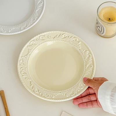 Relief Flower Vine Plates Household 8 Inch French Style Ceramic Exquisite Kitchen Tableware Aesthetic White Fruit Dessert Dish