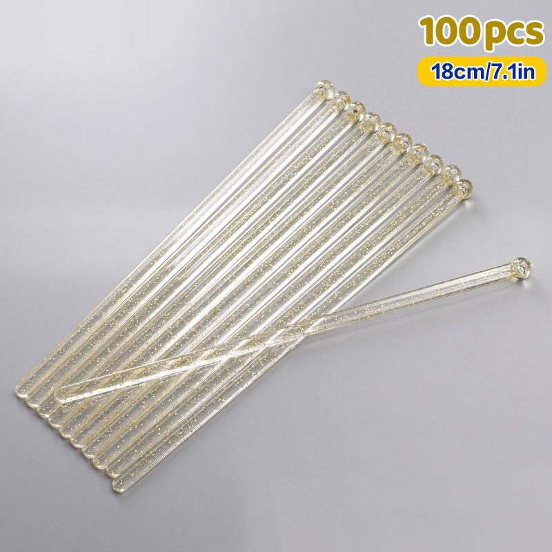 100Pcs Round Head Cocktail Muddler, Transparent Plastic Drink Stirrer for Bar Party, Reusable Swizzle Sticks
