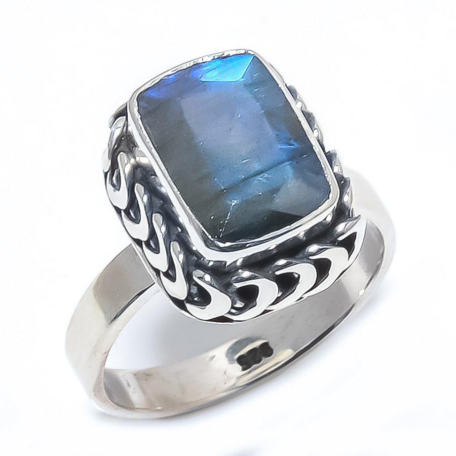 Natural Labradorite Gemstone Handmade 925 Sterling Silver Jewelry Ring S.6 m8b43