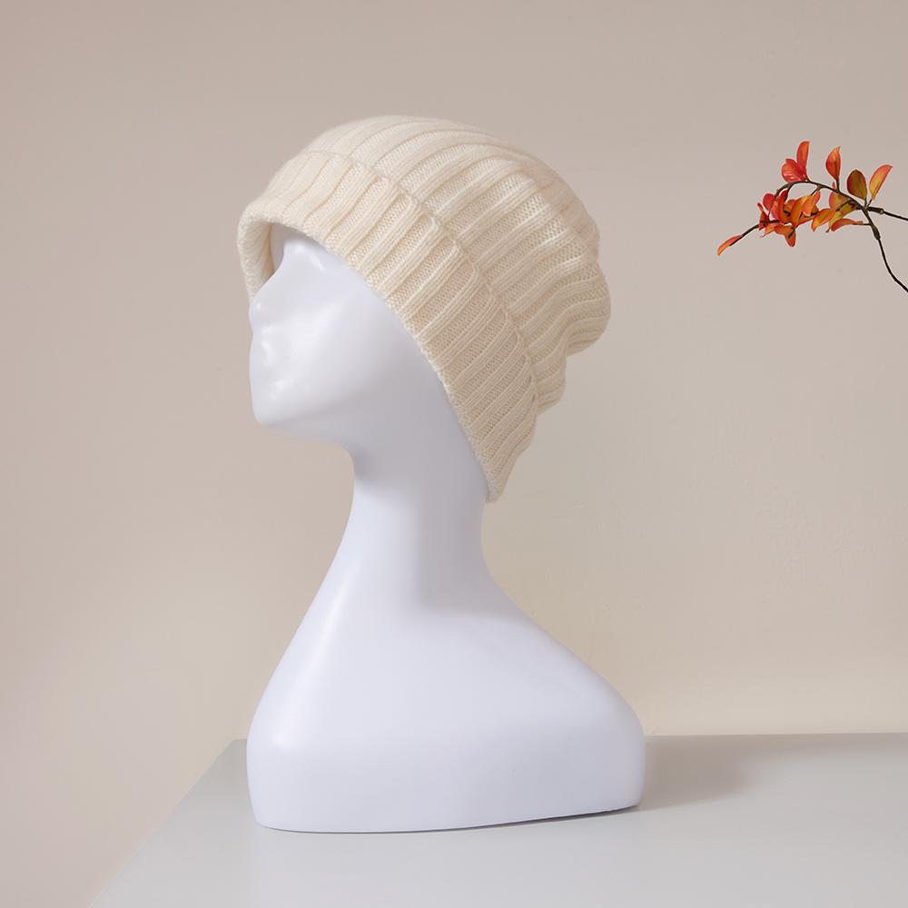 Custom Logo Design Cashmere Winter Beanie Hat Women Knit Thermal Classic 2x2 Rib Knit Pure Cashmere Beanie Cap