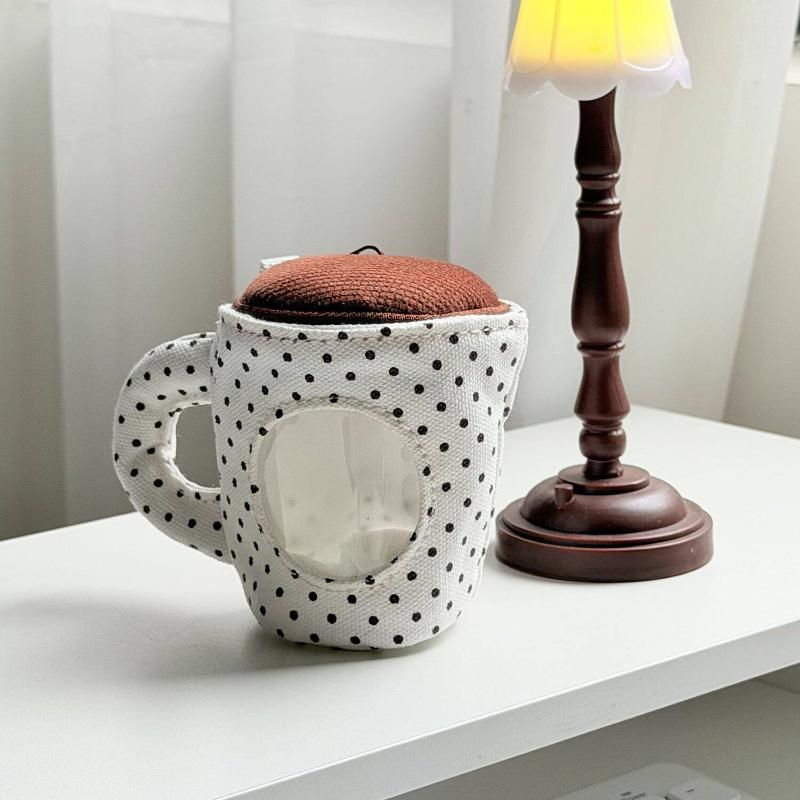 Creative Coffee Cup Bag Pendant Polka Dot Spill-Proof Funny Design Keychain Charm for Purse Decoration
