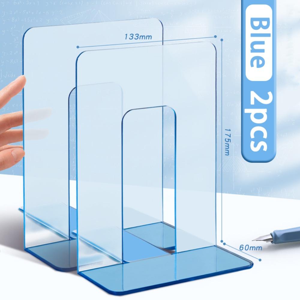 2pcs Save Space PET Bookends Foldable Transparent Book Storage Rack Book Display Stand Desktop Use синий