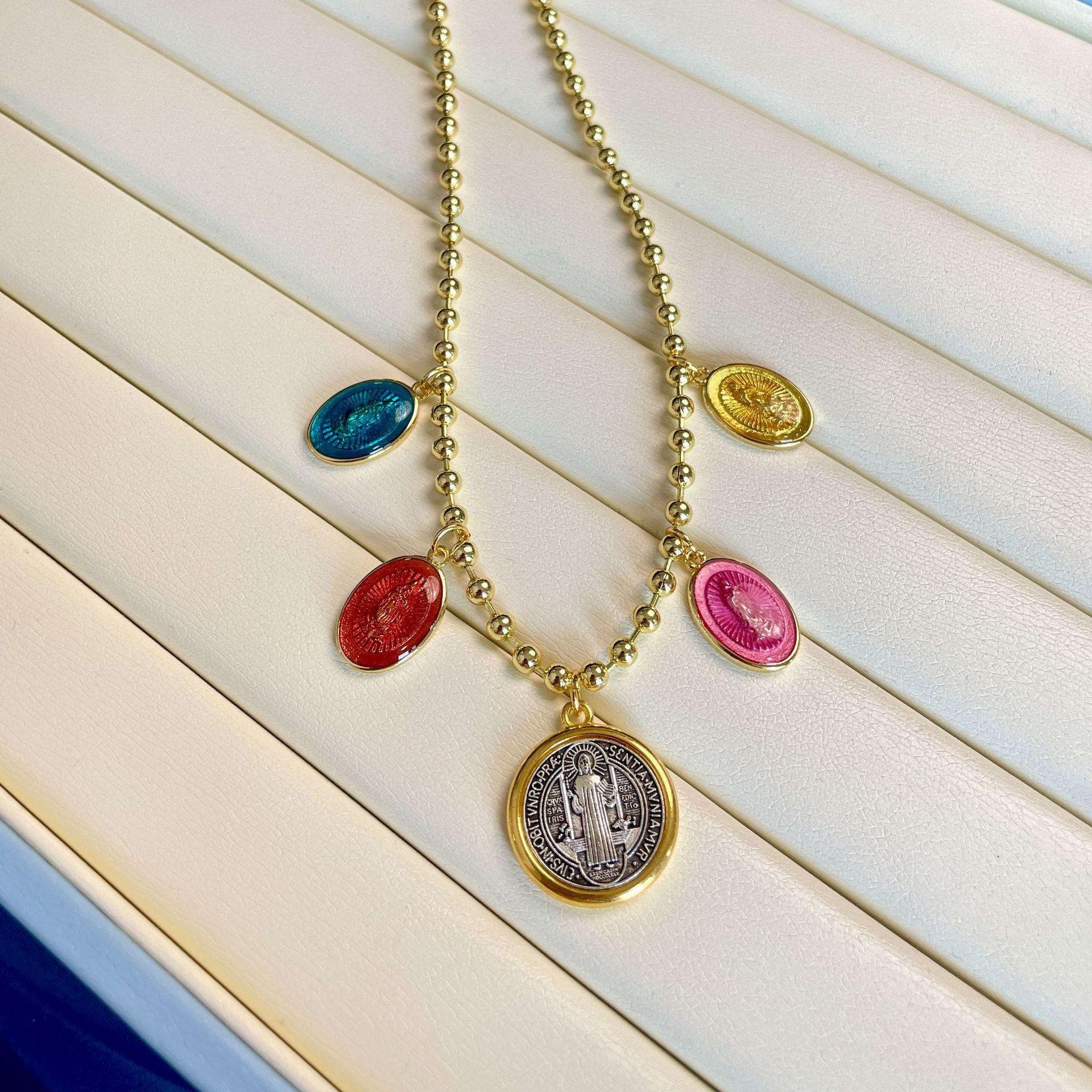 

Круглый кулон Virgin с круглыми бусинами, цепочка из меди и золота, винтажные ювелирные изделия для женщин золотой