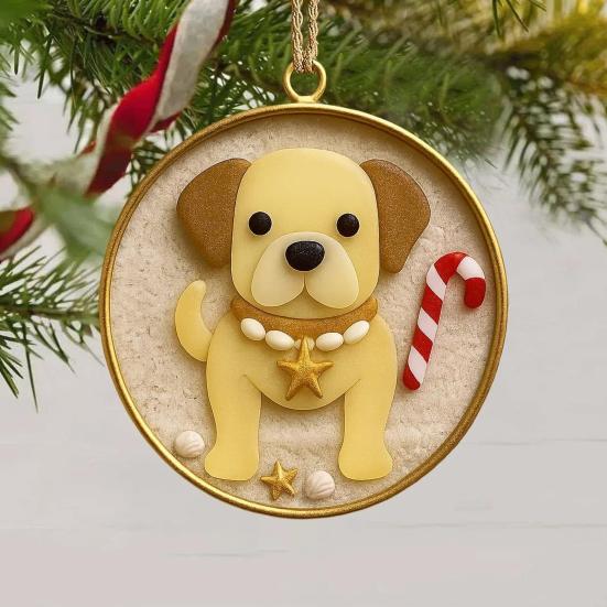 Sea Glass Art Dog Ornament Hanging Dog Sea Glass Christmas Tree Ornament Handcrafted Pet Memorial Decoration for Holiday Home Party Decor