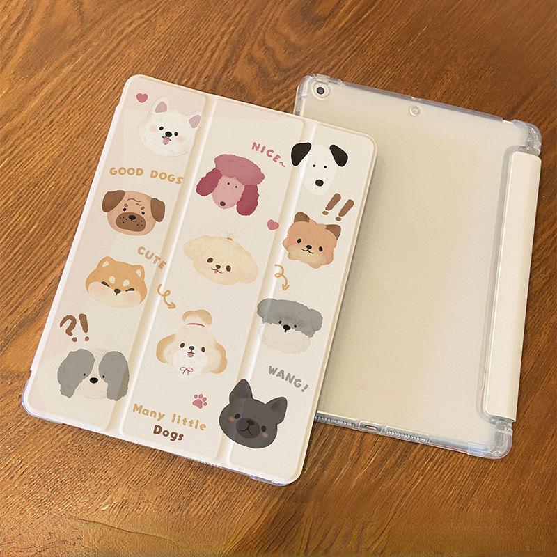 Niedliche Cartoon-Hundehülle für iPad Air4/5 10,9 Zoll, dreifach gefaltete Silikonhülle für iPad mini4/5 7,9 Zoll Pro11/12,9 Zoll 2021/20/19 gen9/8/7 10,2 Zoll