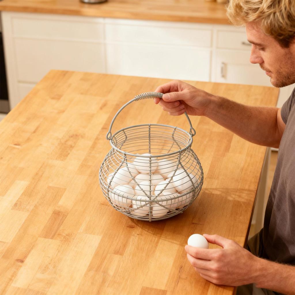 Egg Collecting Basket Vintage Woven Wire Organizer With Handle Counter Egg Holder For Kitchen Picnic Farmhouse Harvest Easter