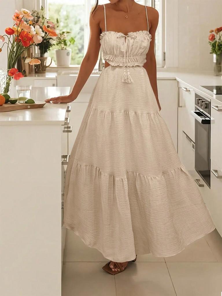 European and American Women's Clothing New Sleeveless Solid Color Suspender Long Dress Seaside Vacation Dress